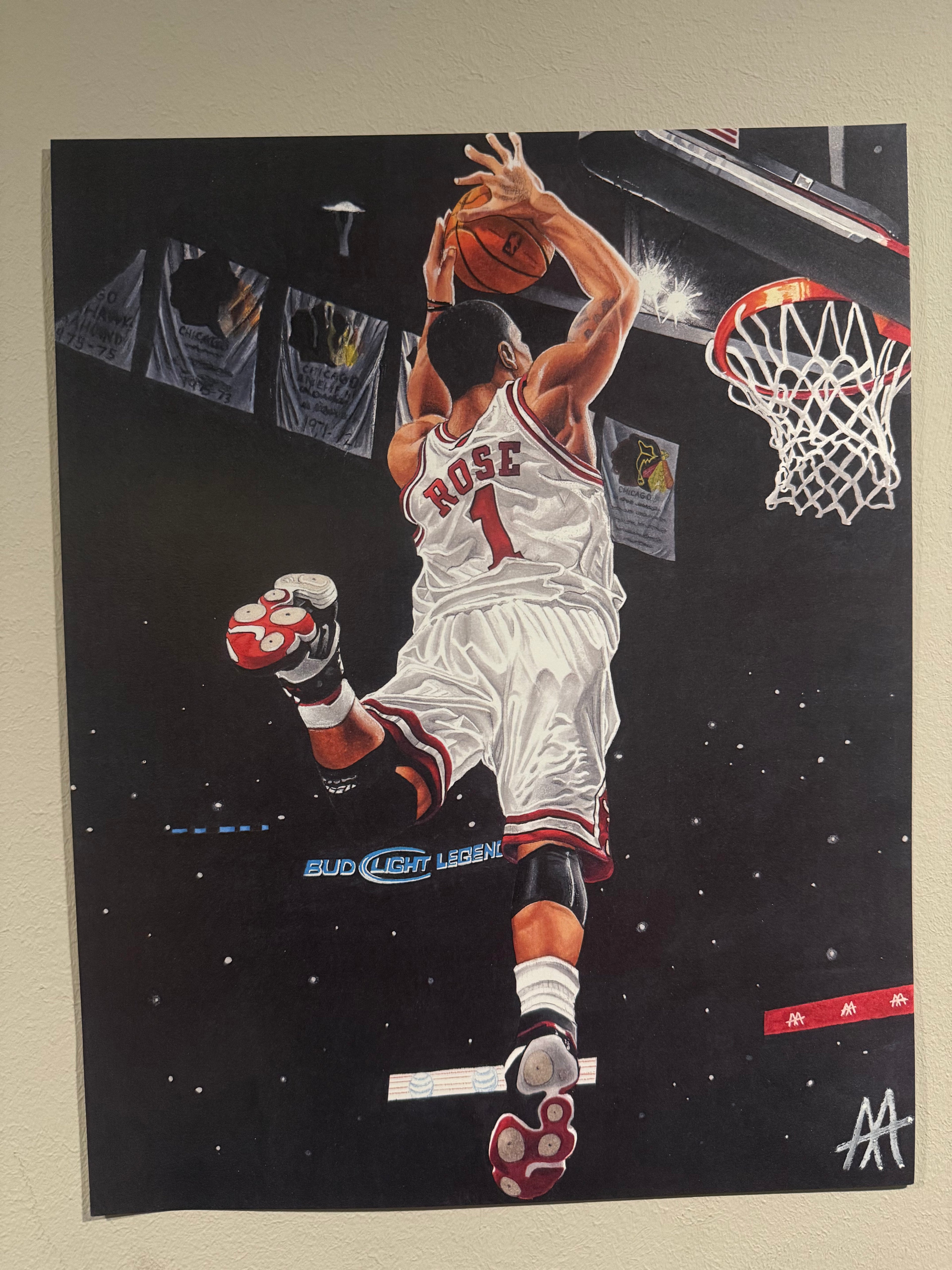 Derrick Rose Chicago Bulls — Original hand-painted Derrick Rose Chicago Bulls basketball pop art print by Antonio Adamo
