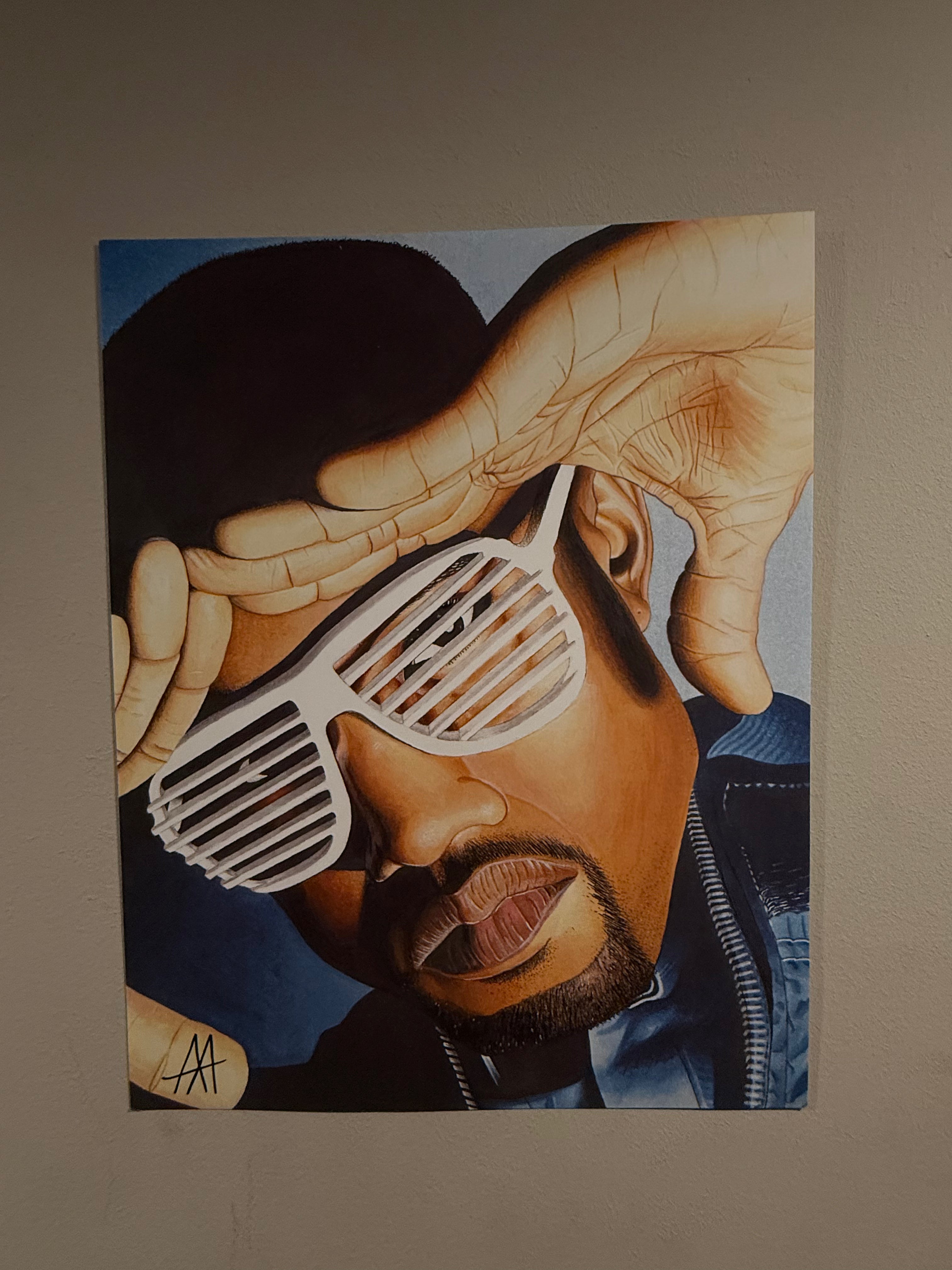Kanye "Ye" West Shutter Shades — Original hand-painted Kanye West shutter shades pop art portrait print by Antonio Adamo