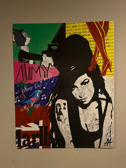 Amy Winehouse — Original hand-painted Amy Winehouse pop art collage print by Antonio Adamo