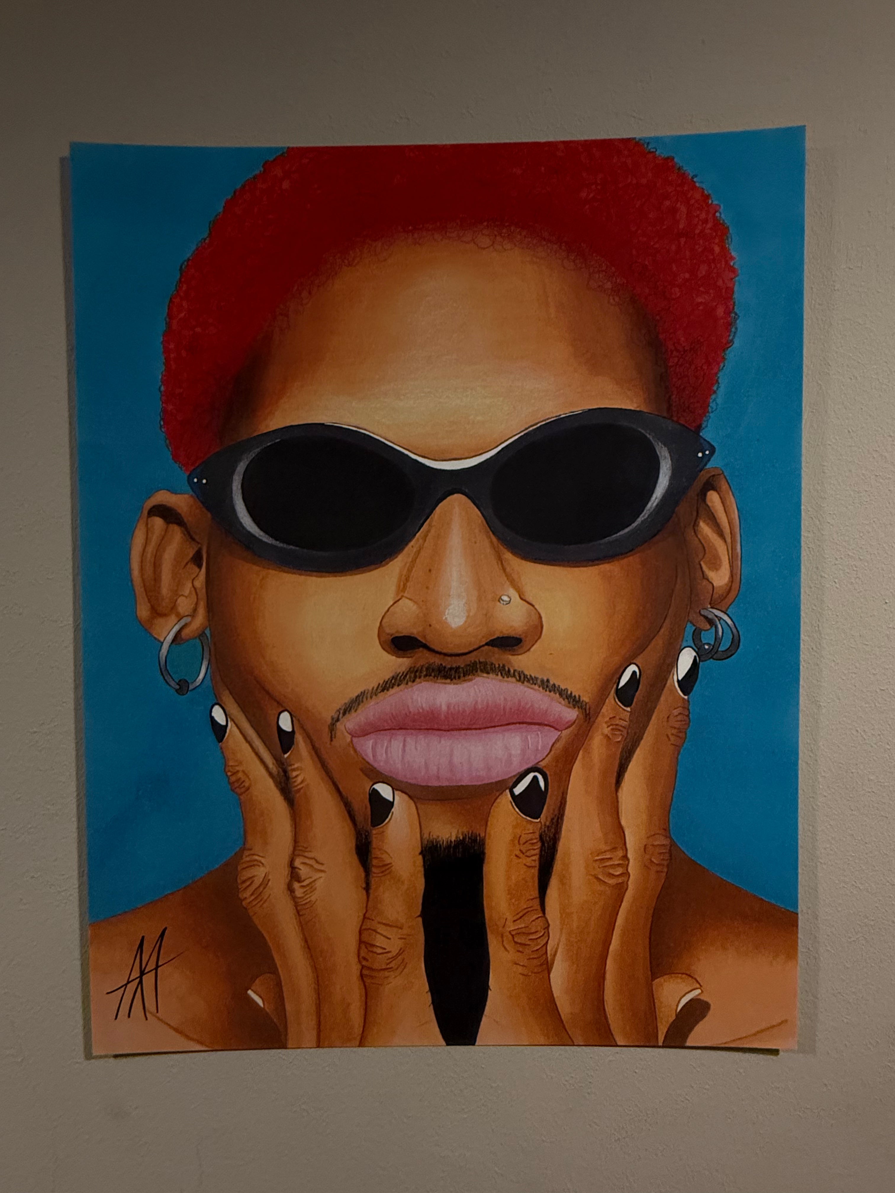 Dennis Rodman — Original hand-painted Dennis Rodman Chicago Bulls pop art portrait print by Antonio Adamo
